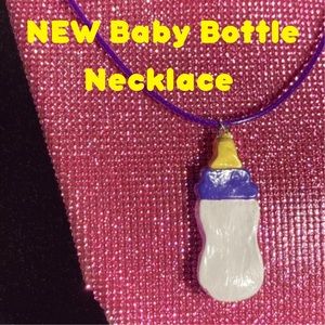 Baby Shower Baby Bottle Choker Necklace Purple Gender Neural pregnancy gift NEW